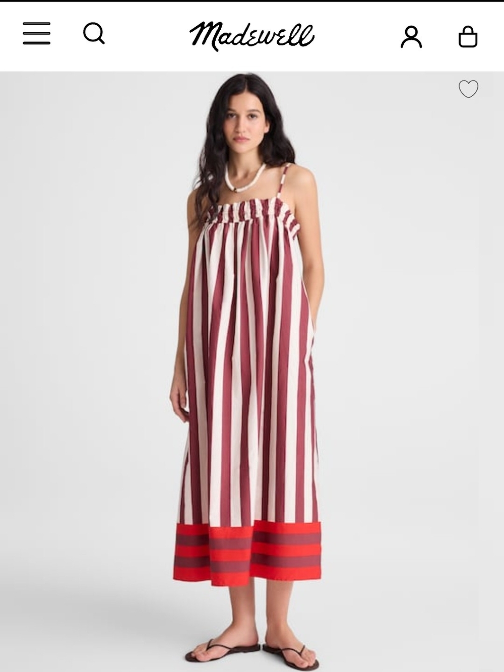 Madewell Burgundy & White Striped Maxi with Red Contrast Hem